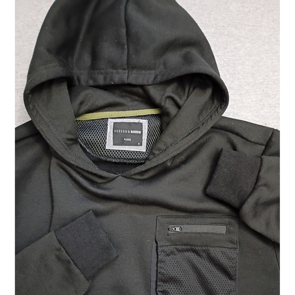 Hudson & Barrow Mens Black Fleece Hoodie‎ Utility Mesh Pocket Sweatshirt Small